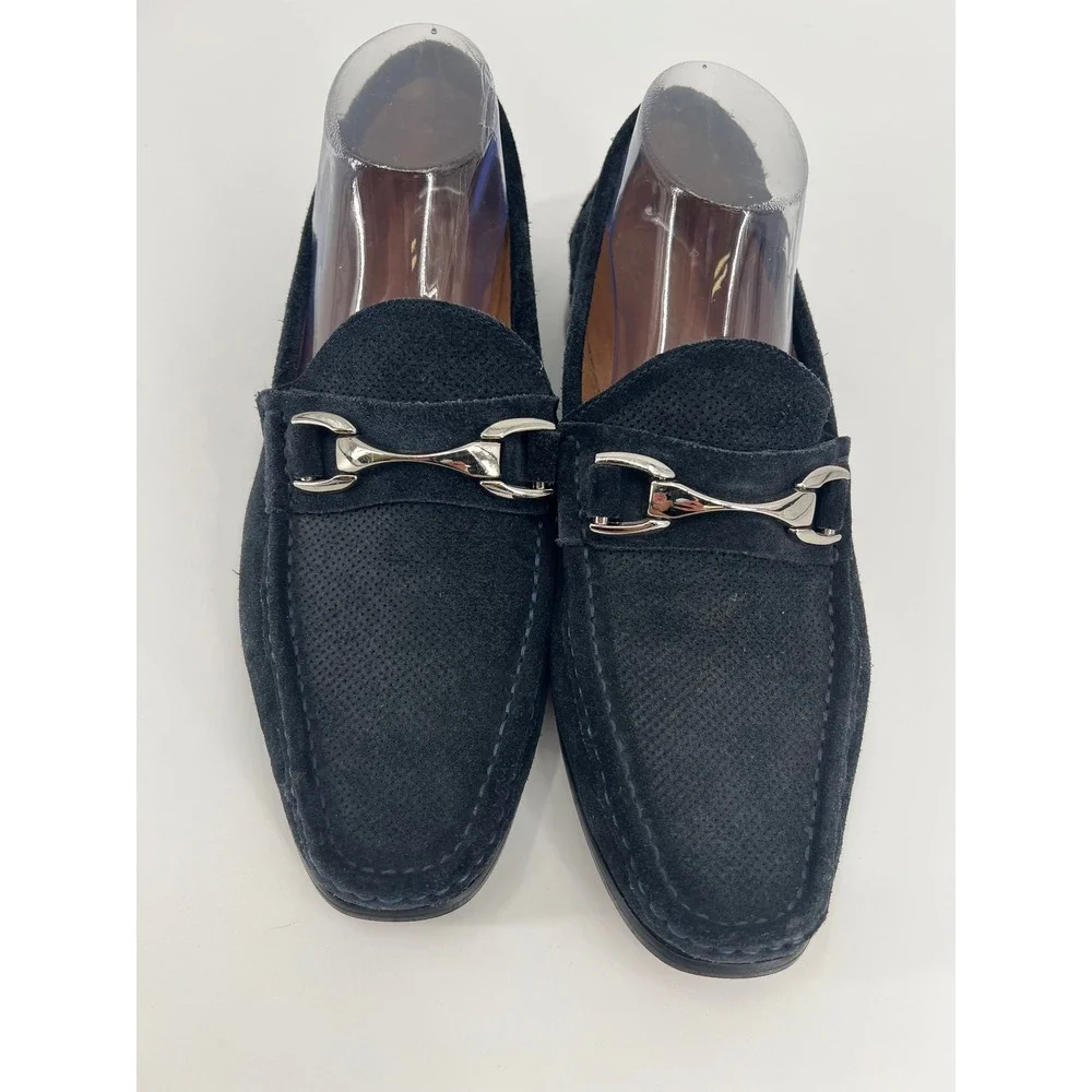 Saks Fifth Avenue Donato Mens 7.5 Navy Blue Suede Bit Loafers Perforated Shoes